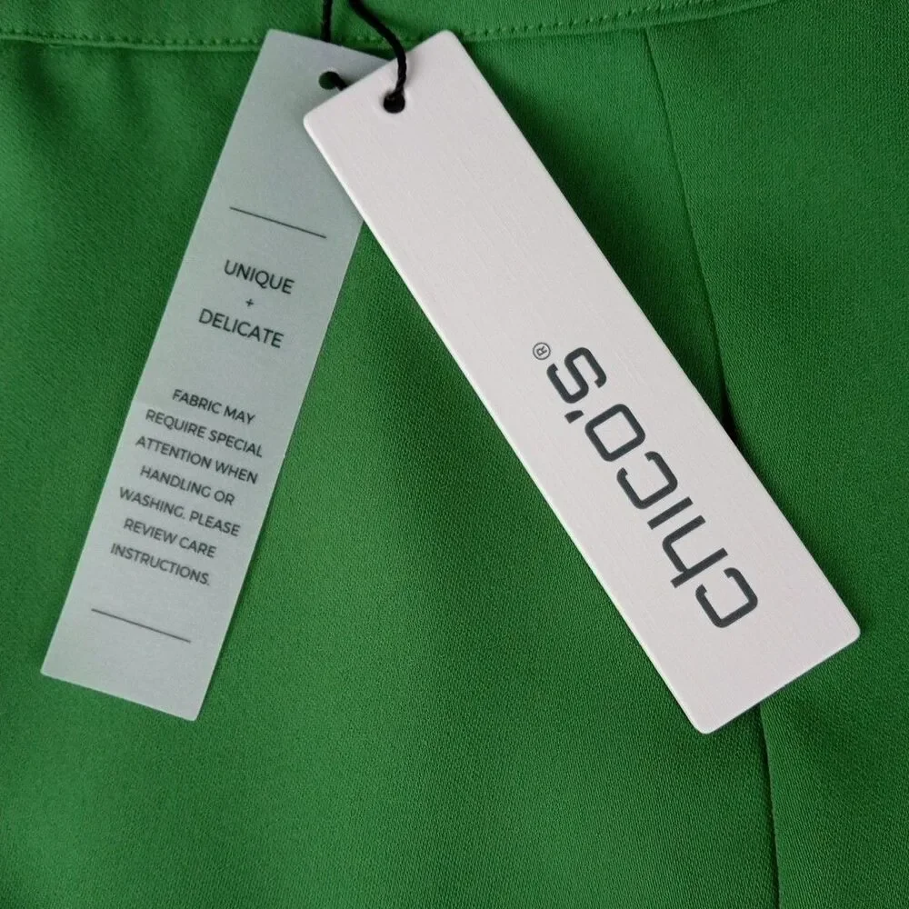 Chico's Wide Leg Crop Pants Kelly Green Eyelet Scallop Hem Sz 8 Preppy NWT $119 - Picture 8 of 14